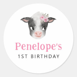 ピンクカウバースデーパーティーのお気に入り ラウンドシール