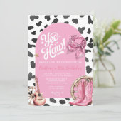 ピンクカウパターンウェスタン素朴女性のカーボーイ誕生日 招待状 (スタンド正面)