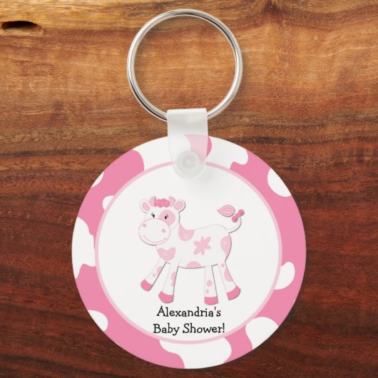 ピンクカウファームテーマカスタムキーチェーン キーホルダー (正面)