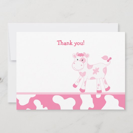 ピンクカウフラットサンキューノート ノートカード (正面)