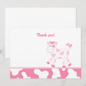 ピンクカウフラットサンキューノート ノートカード (正面/裏面)