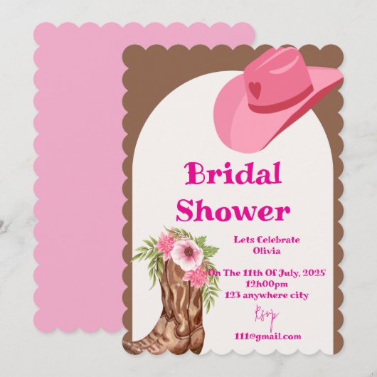 ピンクカウボーイブライダルシャワー 招待状 (正面/裏面)