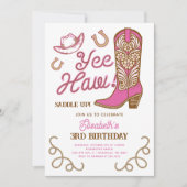 ピンクカウボーイブーツ　イーハー　ガーリー　ロデオ　誕生日 招待状 (正面)