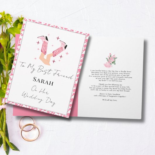 ピンクカウボーイブーツ&バブリーおめでとう花嫁 カード