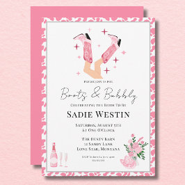 ピンクカウボーイブーツ&バブリーブライダルシャワーシャワー 招待状