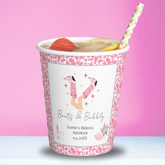 ピンクカウボーイブーツ&バブリーブライダルシャワー 紙コップ