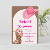 ピンクカウボーイ花柄のウェディングシャワー招待状カード セーブザデート (スタンド正面)