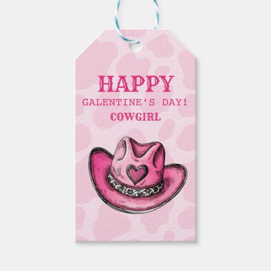 ピンクカウープリントウェスタン女性のカーボーイハットギフトラベル ギフトタグ (正面)