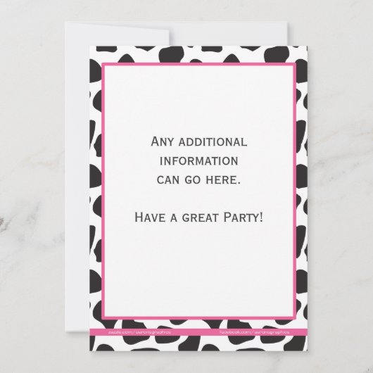 ピンクカウープリント女性のカーボーイバチェロレッテ招待状 招待状 (裏面)