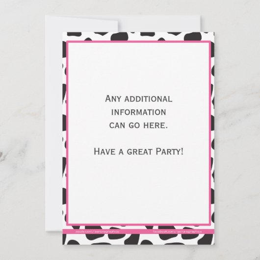 ピンクカウープリント女性のカーボーイ誕生日招待状 招待状 (裏面)