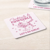 ピンクカクテルとカウガールズ ロデオ バチェロレッテ スクエアペーパーコースター (アングル)