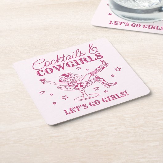 ピンクカクテルとカウガールズ ロデオ バチェロレッテ スクエアペーパーコースター (アングル)
