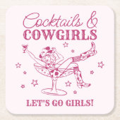 ピンクカクテルとカウガールズ ロデオ バチェロレッテ スクエアペーパーコースター (正面)