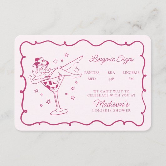ピンクカクテルと女性のカーボーイランジェリーサイズ挿入 エンクロージャーカード (正面)