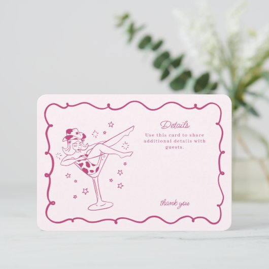 ピンクカクテルと女性のカーボーイロデオ詳細インサート エンクロージャーカード (スタンド正面)