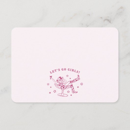 ピンクカクテルと女性のカーボーイロデオ詳細インサート エンクロージャーカード (裏面)