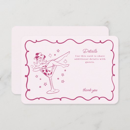 ピンクカクテルと女性のカーボーイロデオ詳細インサート エンクロージャーカード (正面/裏面)