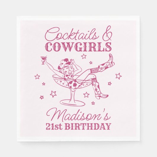 ピンクカクテルと女性のカーボーイロデオ誕生日 スタンダードランチョンナプキン (正面)