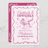 ピンクカクテルと女性のカーボーイNash Bash誕生日 招待状 (正面/裏面)