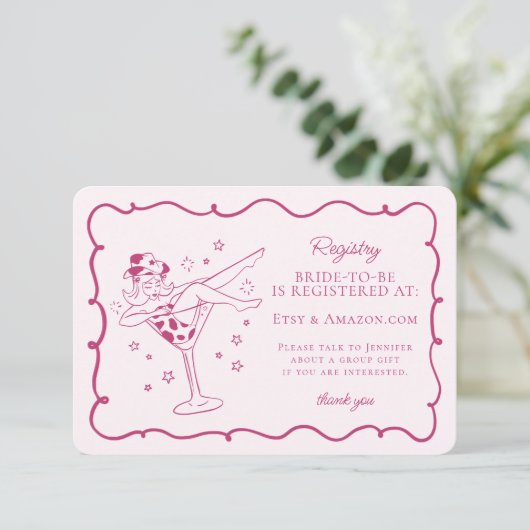 ピンクカクテルと女性のカーボーイRodeoレジストリの挿入 エンクロージャーカード (スタンド正面)