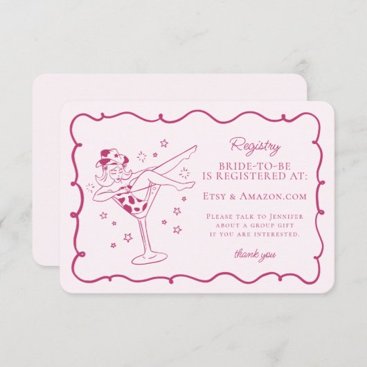 ピンクカクテルと女性のカーボーイRodeoレジストリの挿入 エンクロージャーカード (正面/裏面)