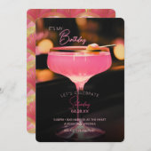 ピンクカクテルイッツマイ誕生日招待状 招待状 (正面/裏面)