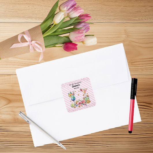 ピンクカクテルキャンディグリッター誕生日 スクエアシール