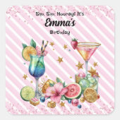 ピンクカクテルキャンディグリッター誕生日 スクエアシール (正面)