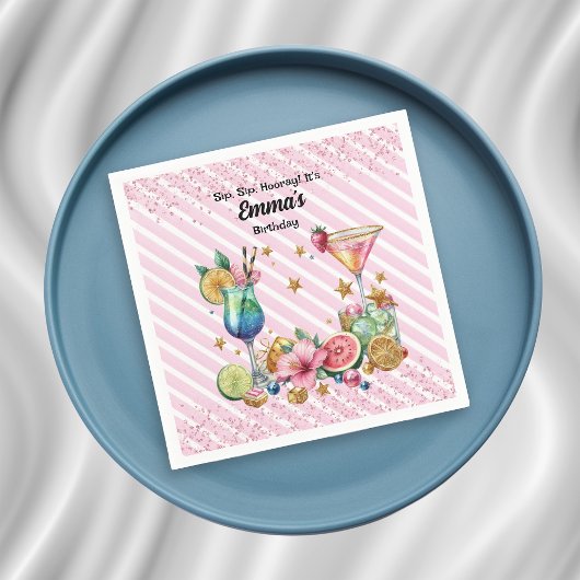 ピンクカクテルキャンディグリッター誕生日 スタンダードカクテルナプキン