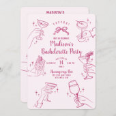 ピンクカクテルパーティーバチェロレッテ招待状 (正面/裏面)