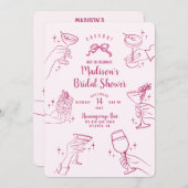 ピンクカクテルパーティーブライダルシャワー招待状 (正面/裏面)