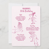 ピンクカクテルパーティーブライダルシャワー招待状 (裏面)