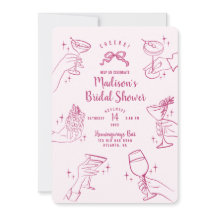 ピンクカクテルパーティーブライダルシャワー招待状