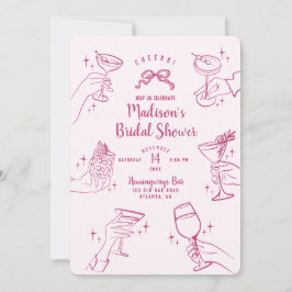 ピンクカクテルパーティーブライダルシャワー招待状