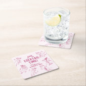 ピンクカクテルパーティーレトロバチェロレッテ スクエアペーパーコースター (インサイチュ)