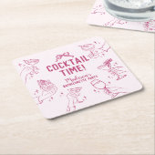 ピンクカクテルパーティーレトロバチェロレッテ スクエアペーパーコースター (アングル)