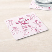 ピンクカクテルパーティーレトロ誕生日パーティー スクエアペーパーコースター (アングル)
