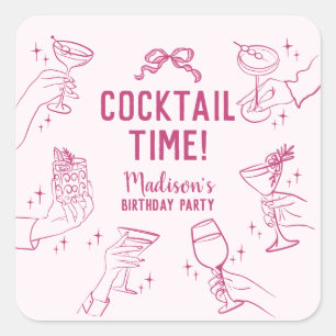 ピンクカクテルパーティー誕生日エンベロープウィッグ スクエアシール