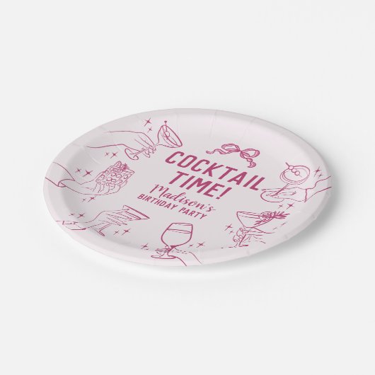 ピンクカクテルパーティー誕生日パーティープレート ペーパープレート (アングル)