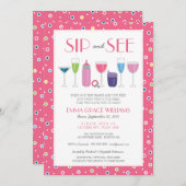 ピンクカクテル新生児ガールシップアンドシー招待状 招待状 (正面/裏面)