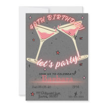 ピンクカクテル40歳の誕生日招待状