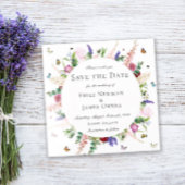 ピンクカジュアルパープルフローラ蝶の日付を保存 招待状