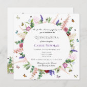 ピンクカジュアルパープルフローラ蝶キンチェニェラ 招待状 (正面/裏面)