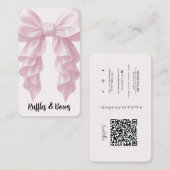 ピンクカスケードラッフルボウエレガントポスブティックQR 名刺 (正面/裏面)