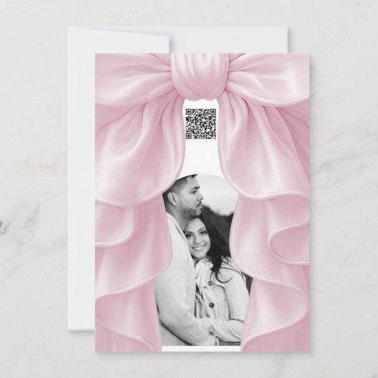 ピンクカスケードラッフルボウブライダル結婚ズサンキュー 招待状 (裏面)