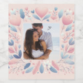 ピンクカスタマイズの花のハッピーバレンタインデー ワインラベル (シングルラベル)