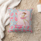 ピンクカスタマイズクブルーペイズリーフラワーフェアリーバレリーナ クッション (ブランケット)
