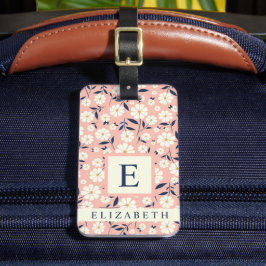 ピンクカスタマイズピーチフローラ白い花 ラゲッジタグ