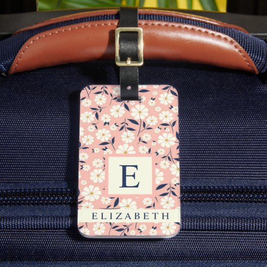 ピンクカスタマイズピーチフローラ白い花 ラゲッジタグ (正面インサイチュ2)