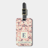 ピンクカスタマイズピーチフローラ白い花 ラゲッジタグ (正面縦)